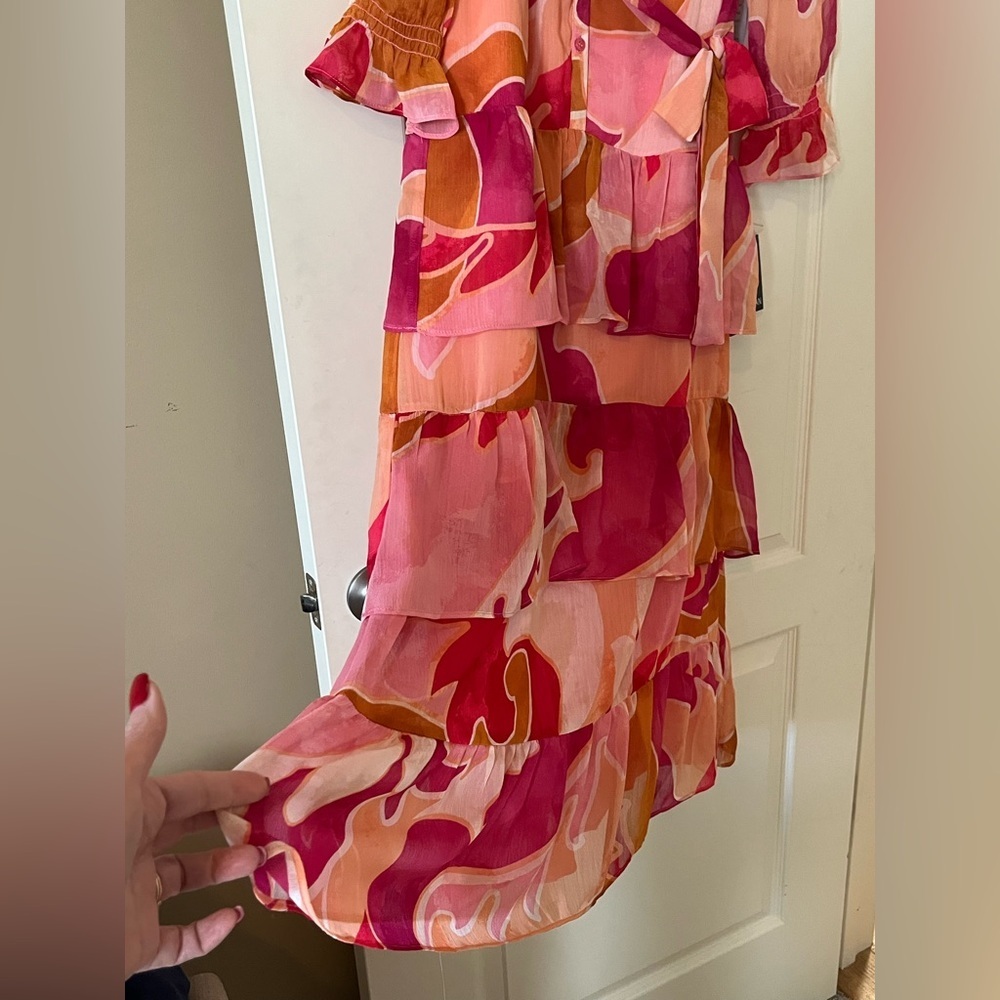 Donna Morgan Long Sleeve Ruffle Tier Print Chiffon Maxi Dress Size 2 - Picture 11 of 15